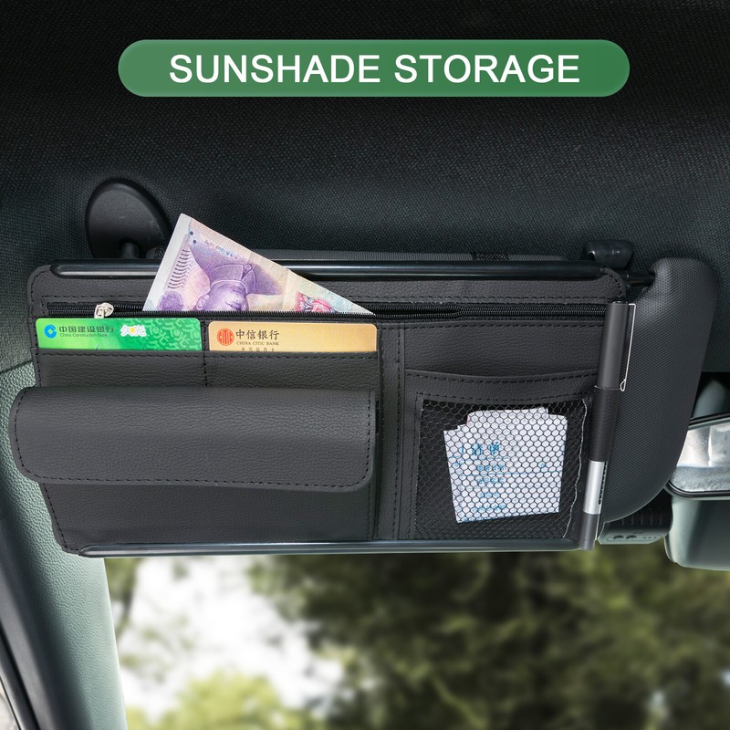 Auto Car Sun Visor Organizer Tactical Pouch Bag PU Pocket Card Storage Holder/