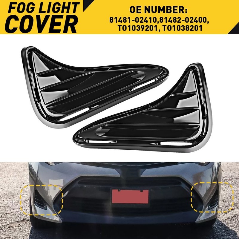 Fit For 2017-2019 Toyota Corolla LE XLE CE Fog Light Trim Cover Black Pair Part