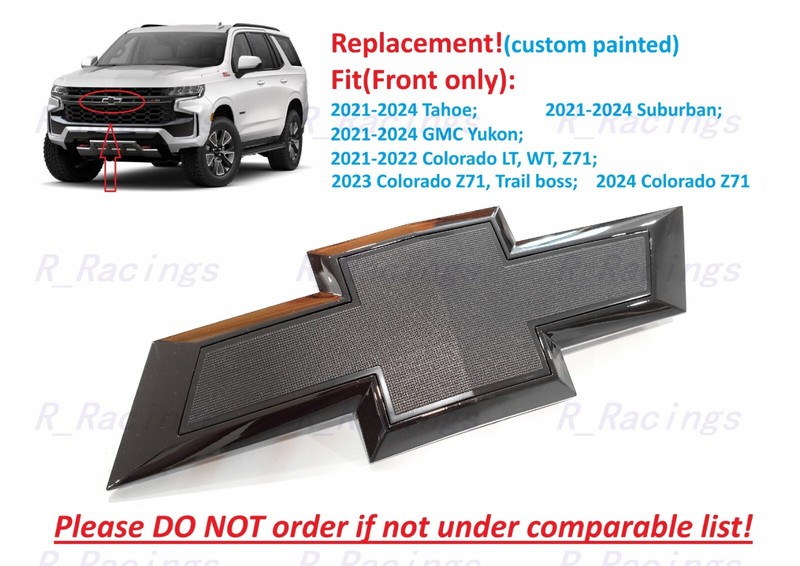 Custom Front Gloss Black Bowtie Emblem 2021-2025 Suburban Tahoe Colorado Yukon