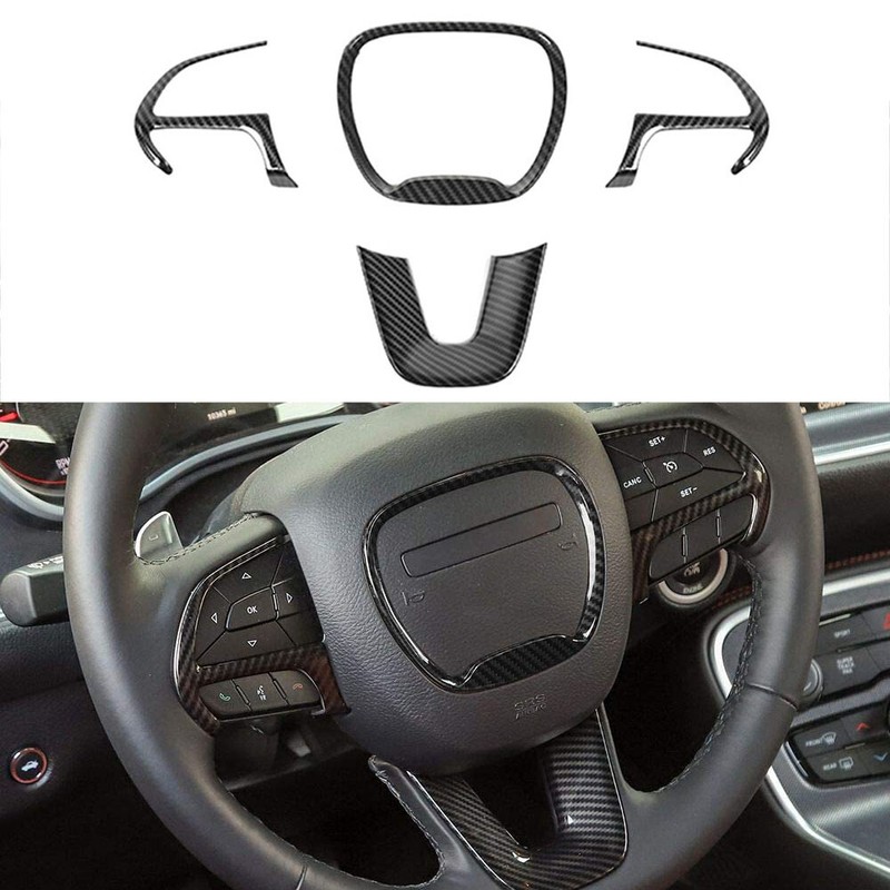 Carbon Fiber Steering Wheel Cover Trim for 15+ Dodge Challenger,Charger,Durango