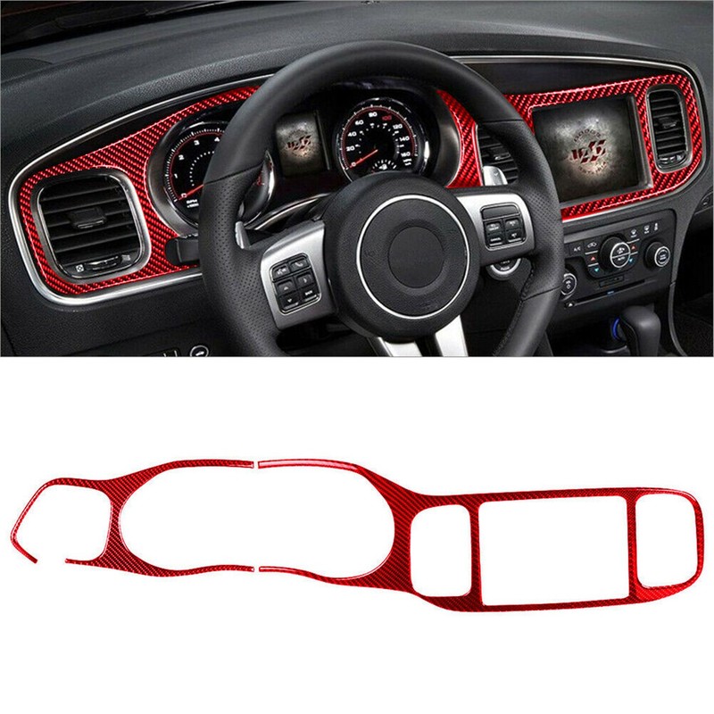 19Pcs Red Carbon Fiber Interior Full Set Cover Trim Fits Dodge Charger 2011-2014 gallery