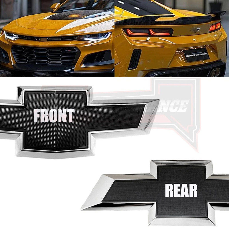 Front & Rear Set Chrome Black Bowtie Emblem For Camaro Custom ZL1 LT1 2016-2024
