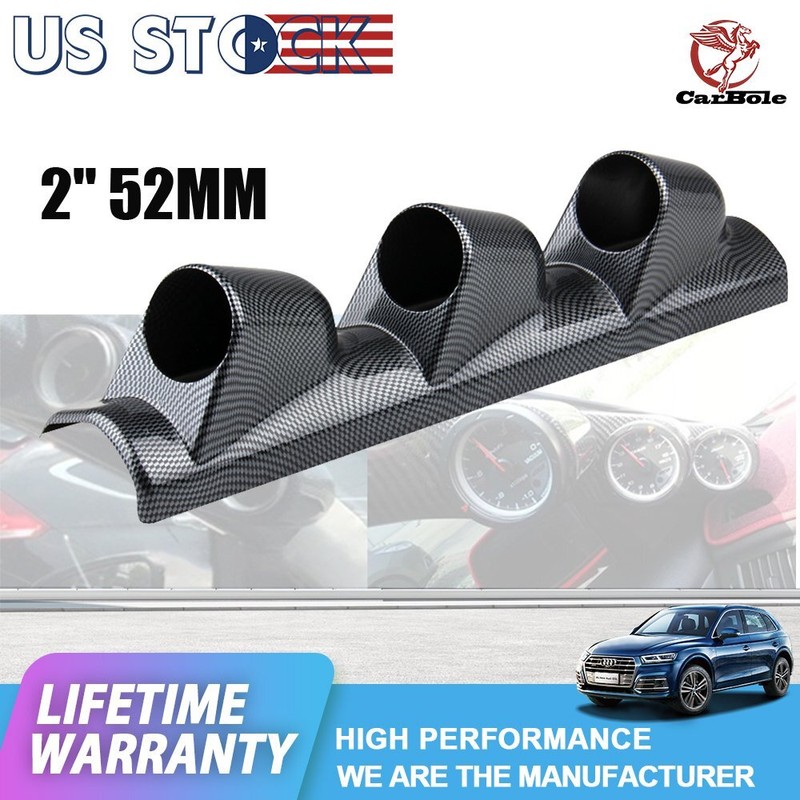 Carbon 2″ 52mm LEFT HAND DRIVE Pod A Pillar Triple 3 Hole Mount Gauge Holder