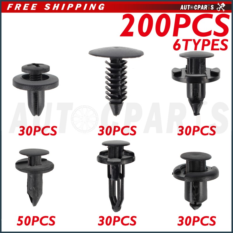 200 Pcs Push Bumper Fastener Rivet Clips with 6 Size Auto Body Retainer Clips