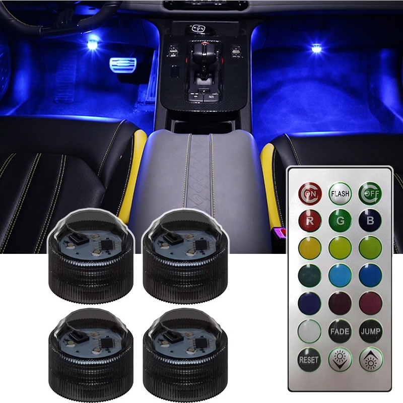 4x Multicolor LED Light Interior Atmosphere Lamp Remote Control Car Accessories