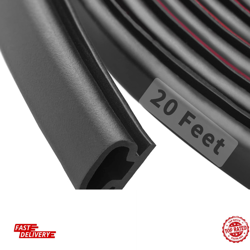 20 Feet Rubber Weather Stripping Door Seal Strip, 20Ft, Black D-Shaped