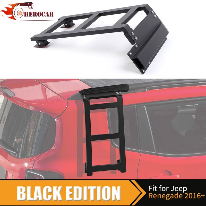 Black Rear Right Window Ladder Roof Climbing Rack for 16+ Jeep Renegade Exterior