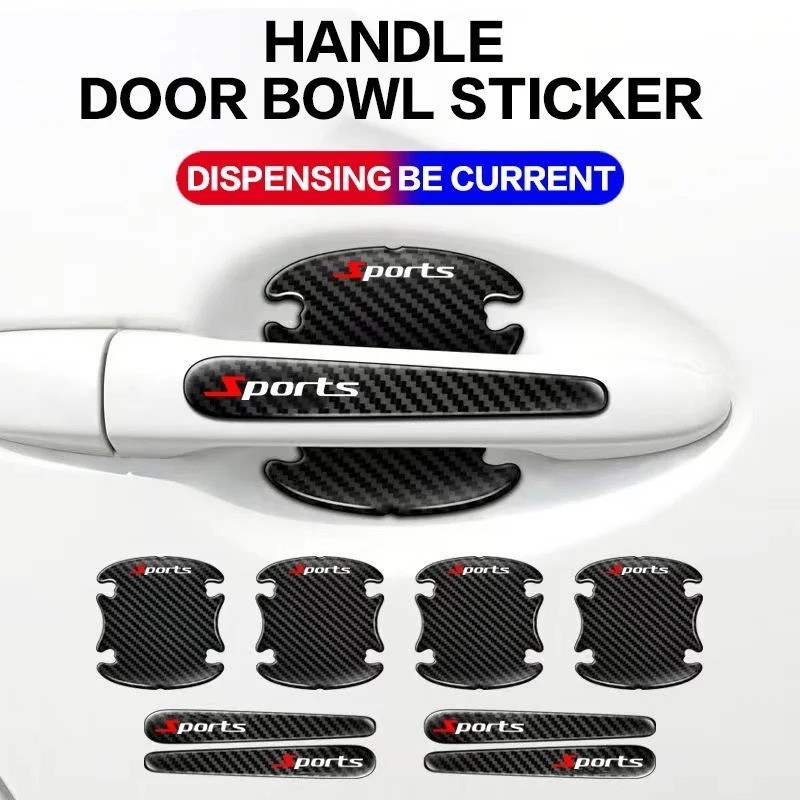 8PCS Carbon Fiber Car Door Handle Protector Stickers Anti Scratch Door Bowl Pain