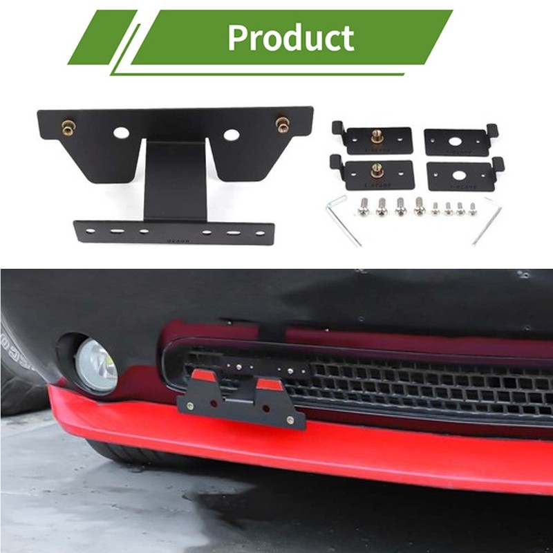 No Drill Front Bumper License Plate Bracket Relocator For 09-up Dodge Challenger