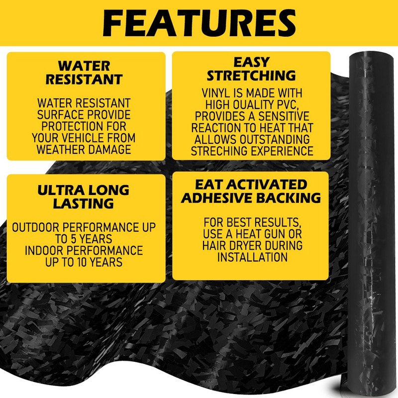 1.5m Chopped Forged Carbon Fiber Gloss Black Car Vinyl Wrap Sticker Decal Sheet gallery