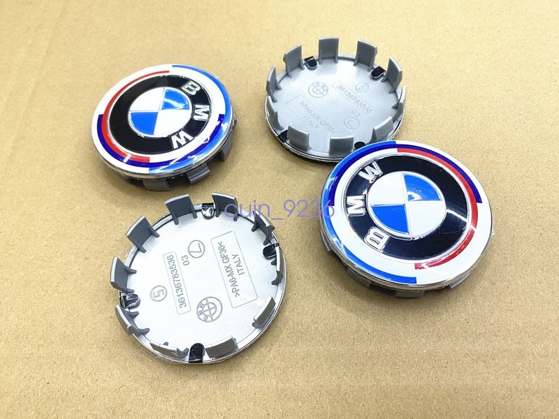 BMW 50th Anniversary Blue White 68mm Wheel Center Caps Set of 4 For BMW