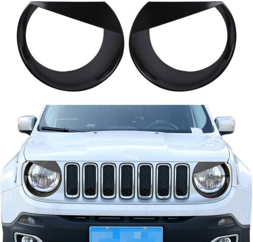 Black Headlight Cover Accessories Bezels Trim for 2015 2016 17 18 Jeep Renegade