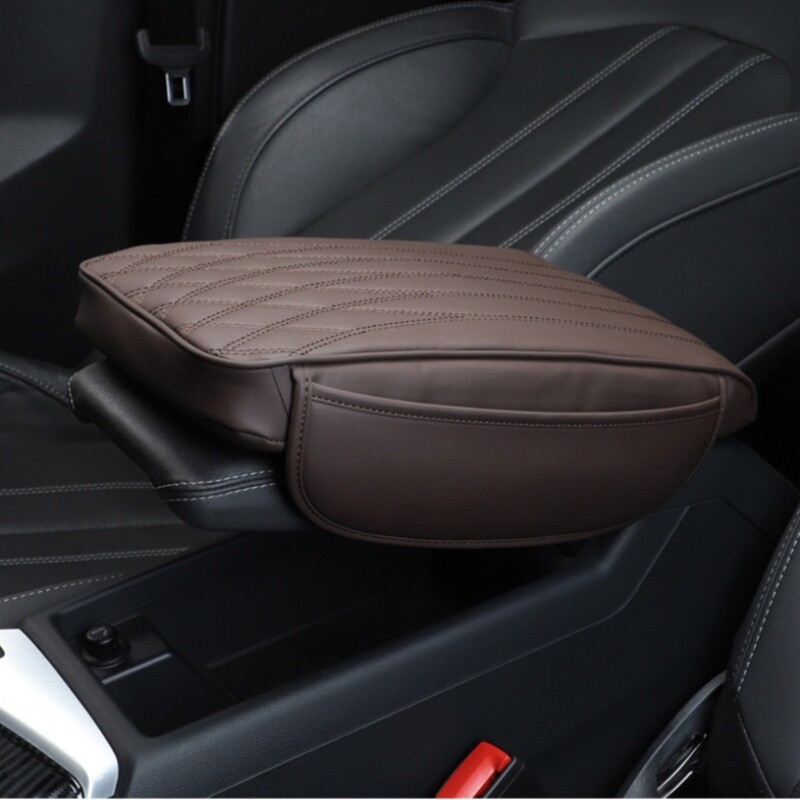 Car Center Console Cover PU Leather Car Arm Rest Cushion Pad with 2 Storage Bags gallery