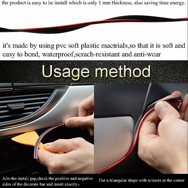 Red Car Van Interior Door Gap Edge Line Molding Trim Strips Panel Accessories 5M gallery