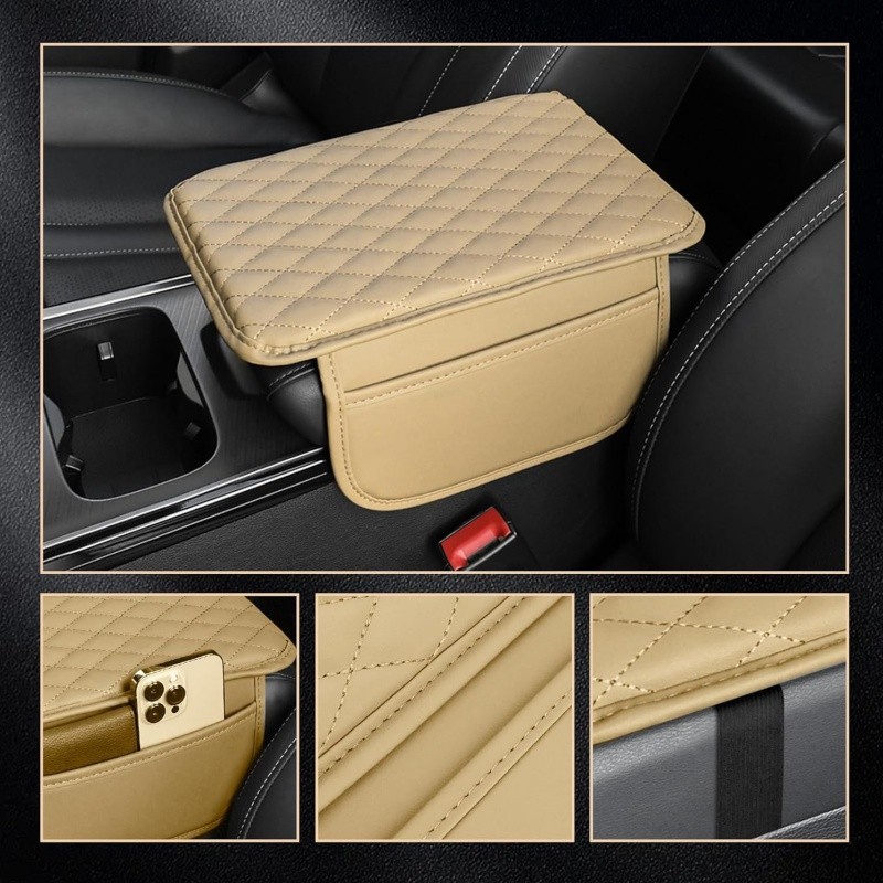 Universal Car Center Console Cover with 2 Storage Bags PU Leather Armrest Cover gallery