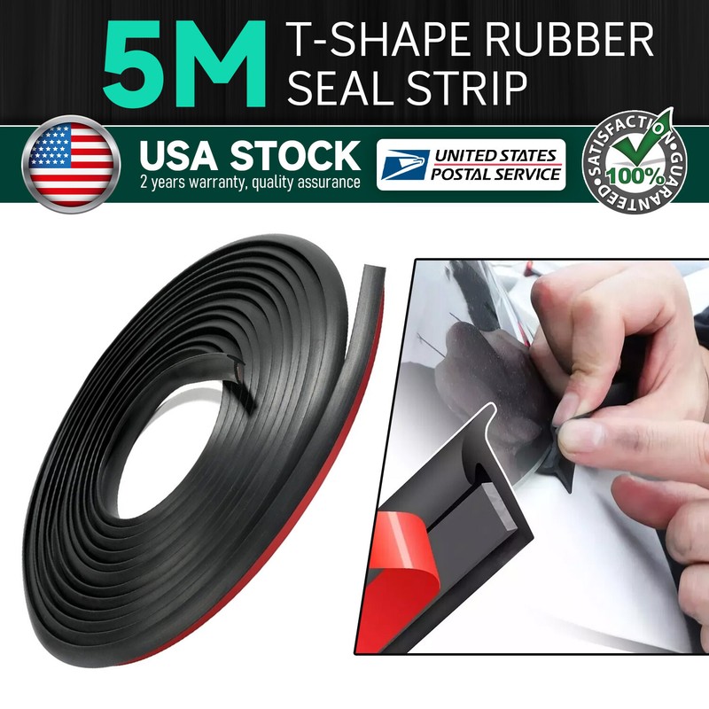 5M T-Shape Rubber Seal Strip For Car-Edge Moulding Trim Bumper Lip Side Skirt