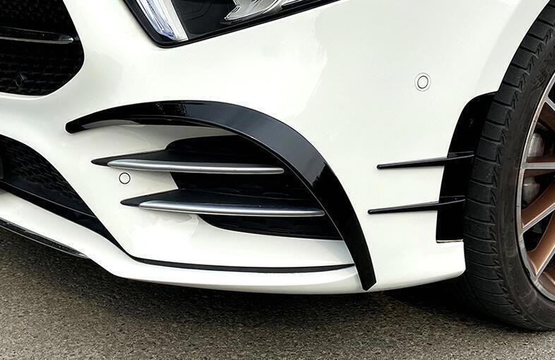 For Benz A-class W177 2019-2022 Black Front Bumper Lip Spoiler Fins Canards 2pcs gallery