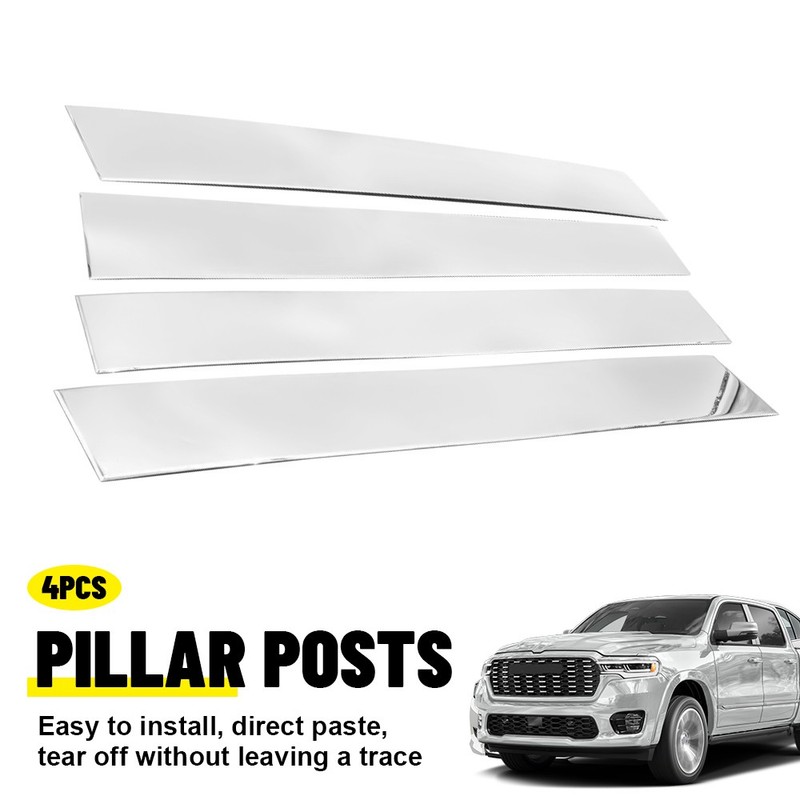 4pcs Pillar Posts Door Trim Cover For Dodge Ram 1500 2019 2020 2021-2025 Chrome