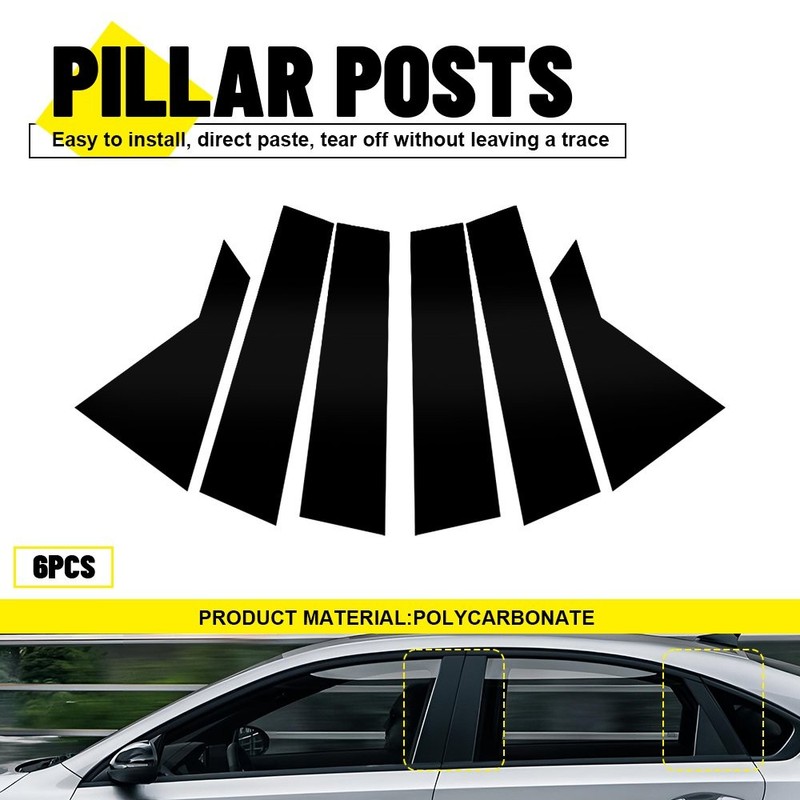 Fit For 2019-2024 KIA Forte K3 Gloss Black Pillar Posts 6 pcs Window Door Trim