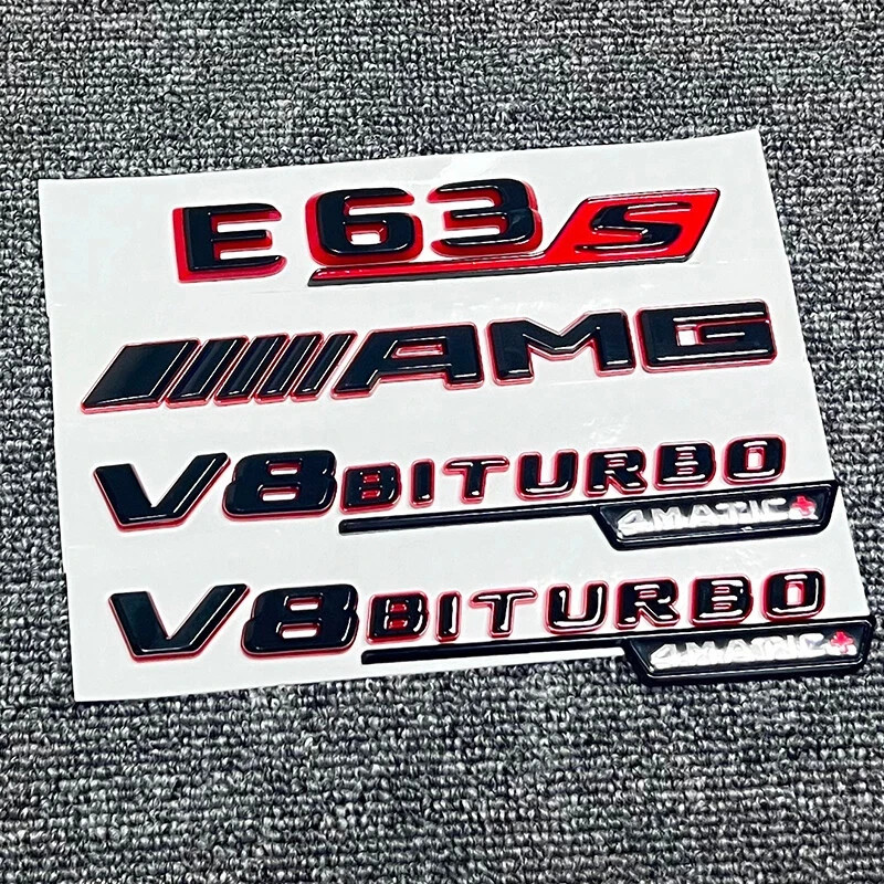 Gloss Black Red E63S AMG Biturbo 4matic+ emblem badge For Mercedes W213 E63 AMG gallery