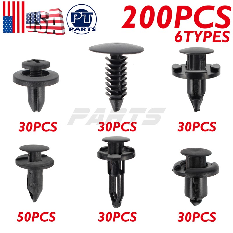 200 Pcs Push Bumper Fastener Rivet Clips with 6 Size Auto Body Retainer Clips