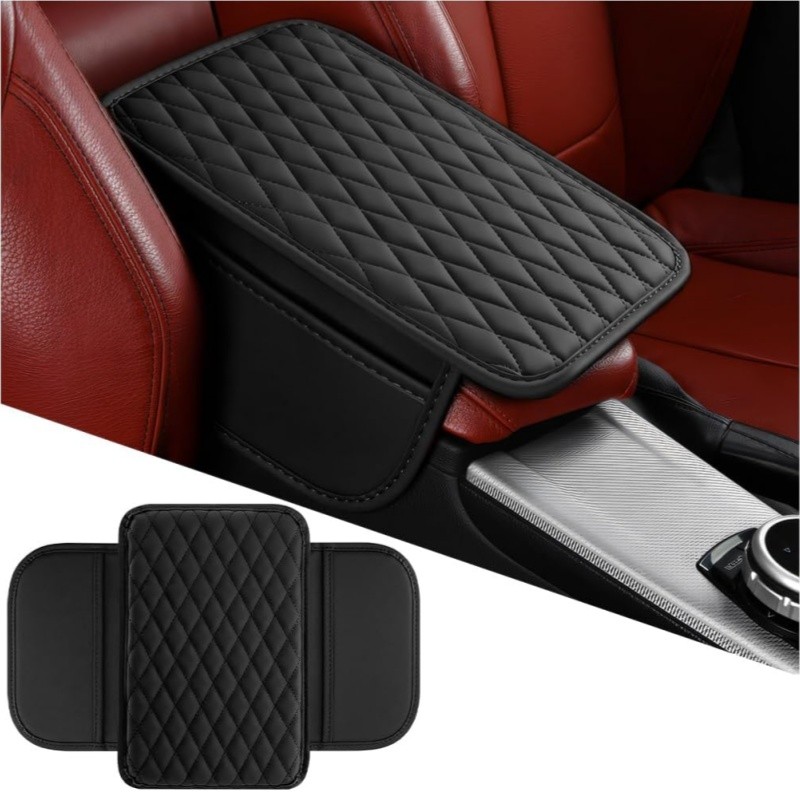 Car Center Console Cover Leather Car Armrest Cover Cushion Protector with Pocket