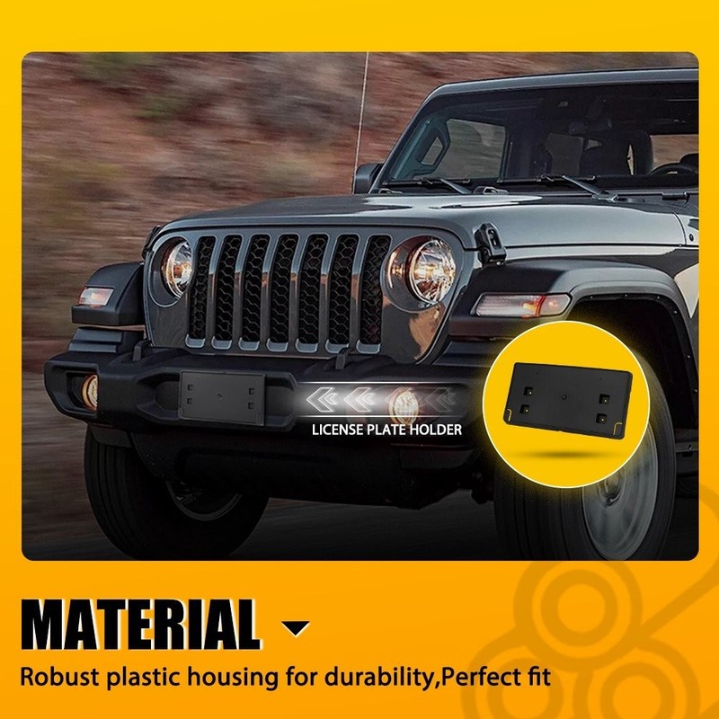 Front Bumper License Plate Bracket for Jeep Gladiator 2020-2023/Wrangler 2018-23 gallery