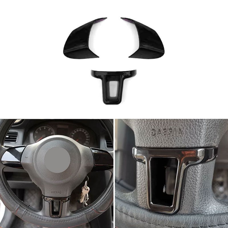 Bright Black Interior Steering Wheel Panel Cover For VW Golf 6 Bora Polo Jetta