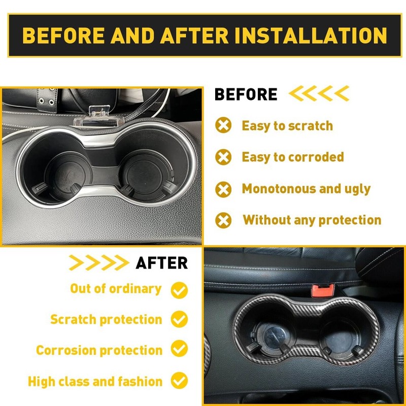 2set Interior Trim Molding Carbon Fiber Cup Holder Fit Cover For Ford Mustang 20 gallery