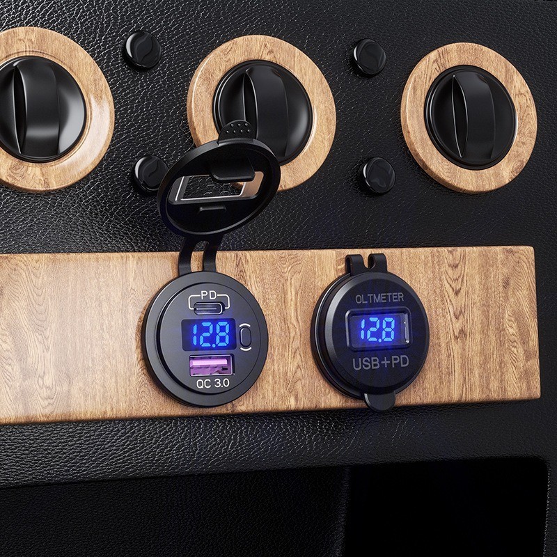 12V QC3.0 Dual USB Car Fast Charger Socket Power Outlet LED Voltmeter Waterproof gallery