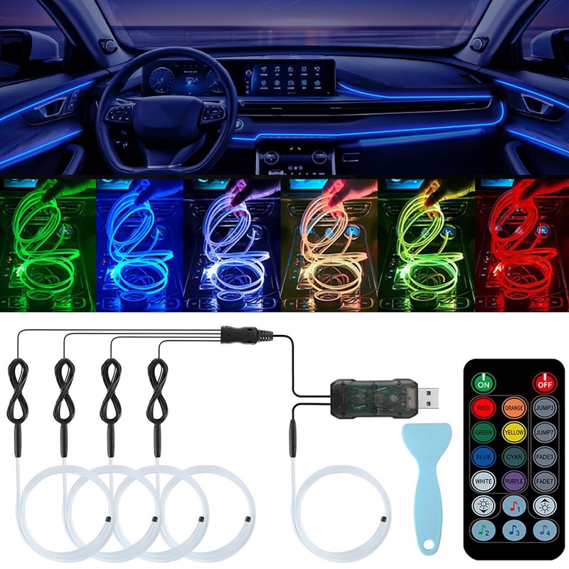 7M Car RGB Interior Ambient LED Strip Lights APP Music Control Atmosphere Lamp