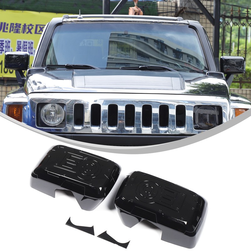 Exterior Mirror Covers ABS Gloss Black 4Pcs Mecha Style For Hummer H3 2005-2009