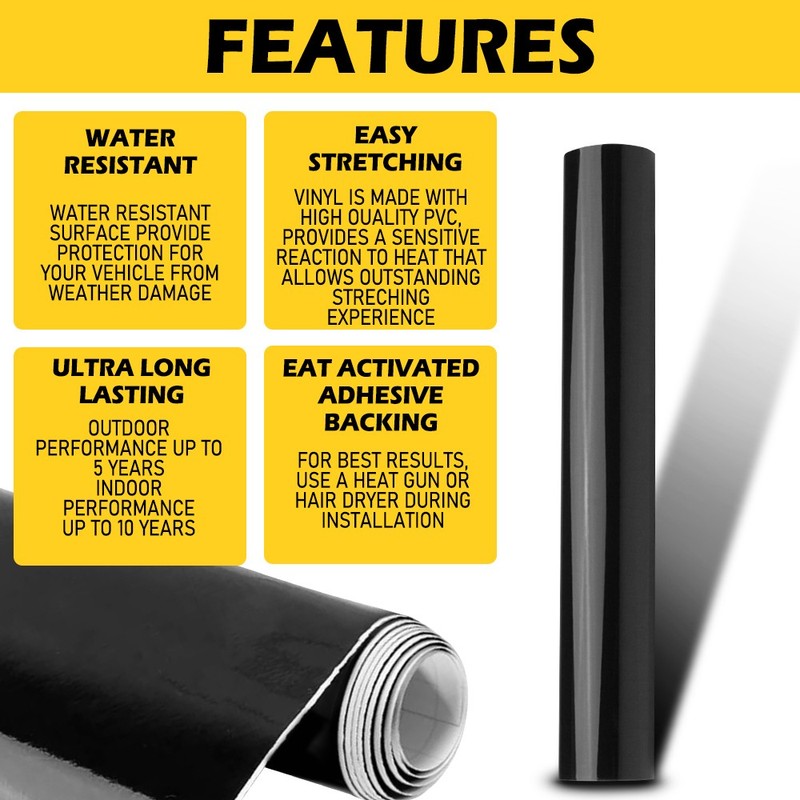 12" x 60" Super Gloss Black Vinyl Film Wrap Sticker Air Bubble Free 1ft x 5ft gallery