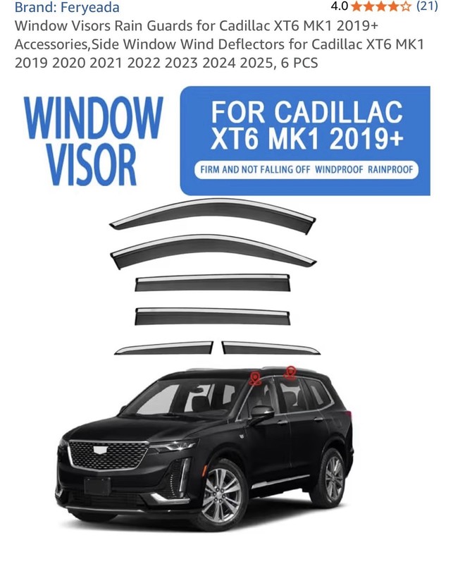 Window Visors Rain Cadillac XT6 MK1 2019 2020 2021 2022 2023 2024 2025, 6 PCS gallery