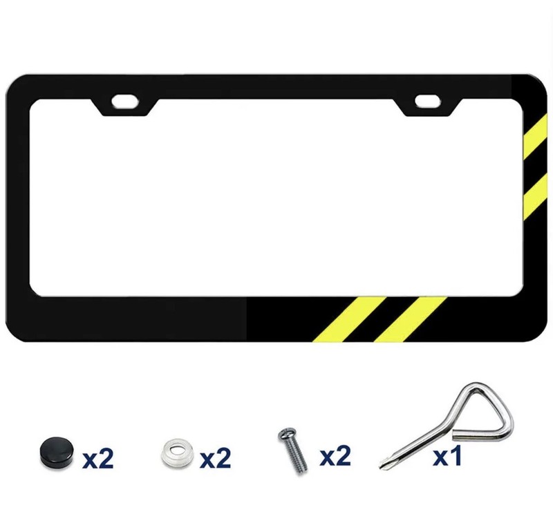 1X For Dodge Charger Challenger Car License Plate Frame Black Yellow Metal Cover