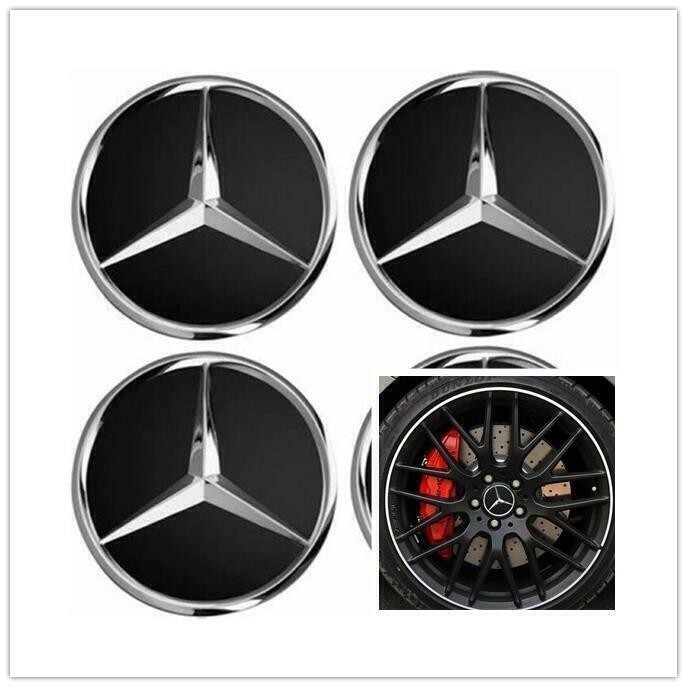 4PCS Wheel Centre Caps -75mm Badge Hub Emblem Matte Black For- Benz Most Models