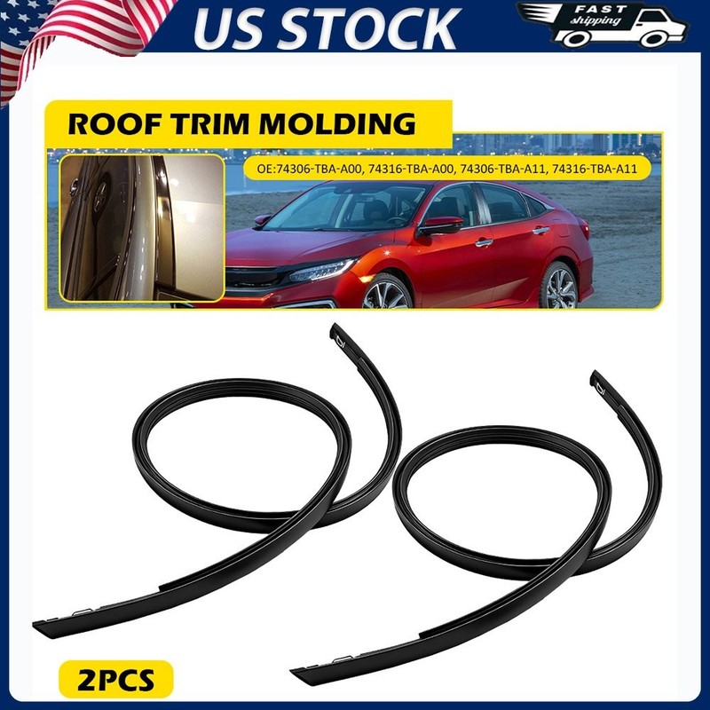 2X Outer Roof L&R Drip Trim Moulding Kit for Honda Civic 2016-2021 Black Rubber