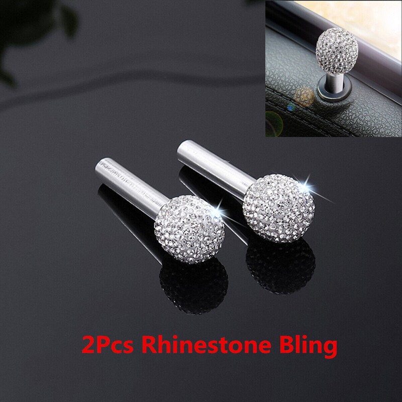2PCS Bling Rhinestone Car Door Lock Stick Knob Pins Cover Interior Accessories