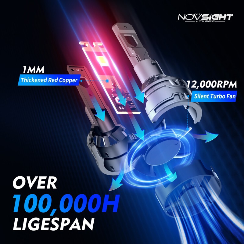 NOVSIGHT H11 H8 H9 H16 LED Headlight Bulbs Kit Hi/Lo Beams 13000LM 300% Bright 2 gallery