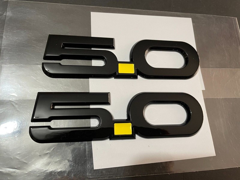 2015-2022 Gloss Black / Yellow 5.0L 5.0 Emblem Fender Badge -2pcs