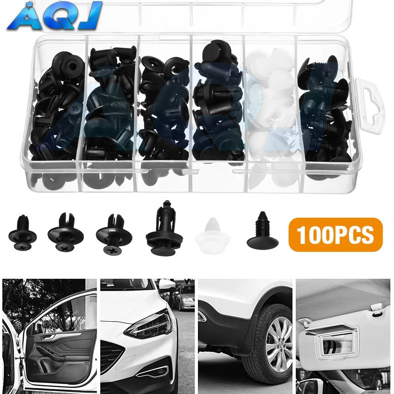 Auto Plastic Fasteners Kit Push Trim Pin Rivet Bumper Car Retainer Clips 100 Pcs