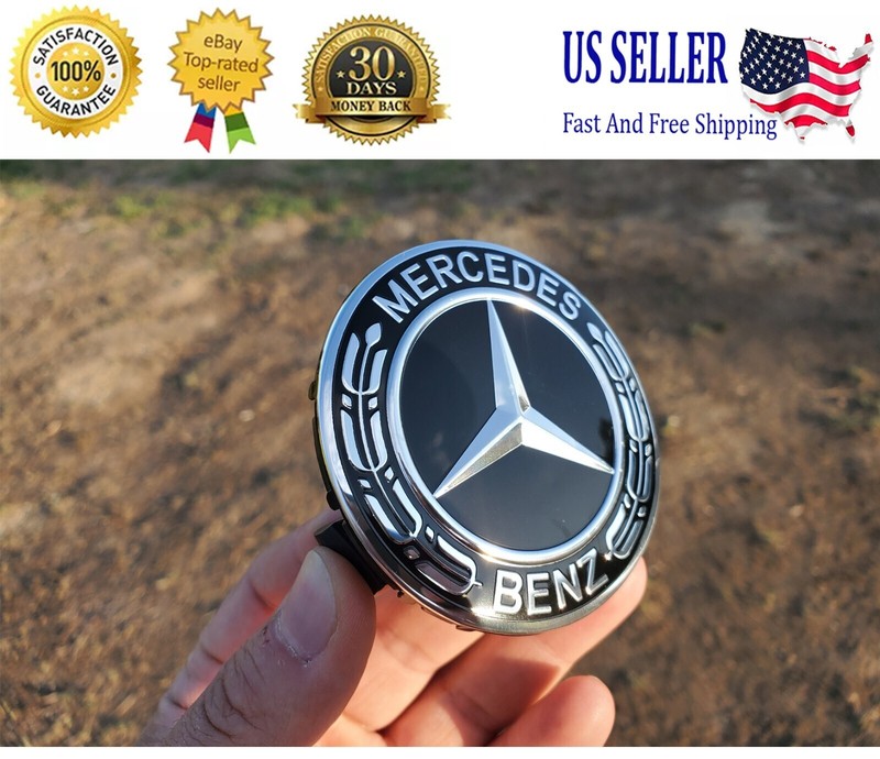 Set of 4 Mercedes Benz Center Caps Black 2.95 Inch/75mm Fits Most Models