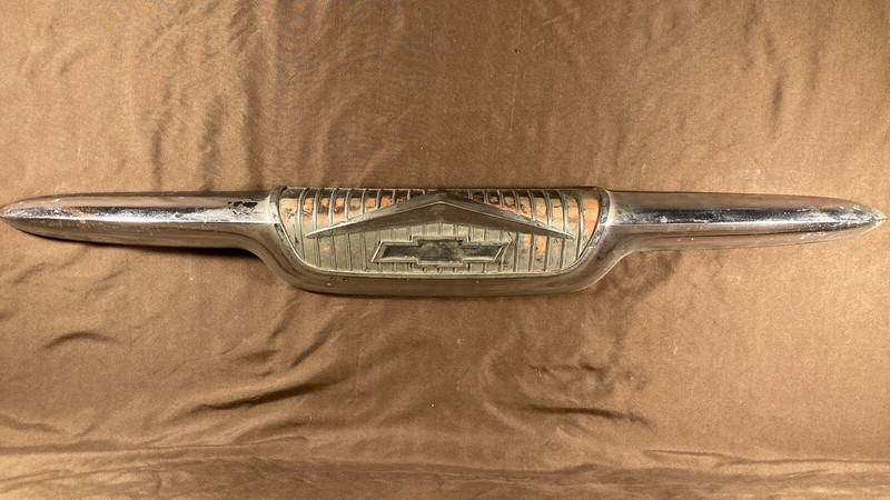 1956 57 Chevrolet Pickup Truck V8 Hood Emblem 3725691 Ornament Chevy 58 GM OE gallery