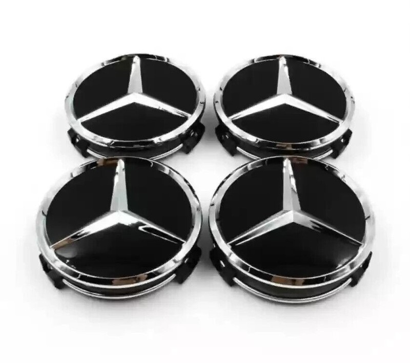75mm x 4 Wheel Center Caps Hub Emblems Fit For Mercedes Benz C E S Badge Black gallery