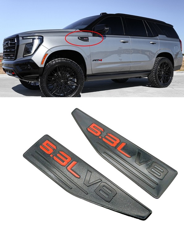 Fender Vent Insert Emblem 5.3L V8 Fit 2021-2026 GMC Yukon Sierra Black Red