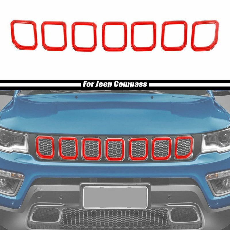 Red Front Grille Grill Insert Cover Trim Frame For Jeep Compass 2021+Accessories