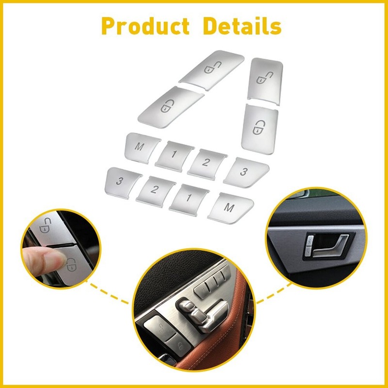 Chrome Door seat Adjust Button Cover Switch Trim for Mercedes-Benz E Class 2set