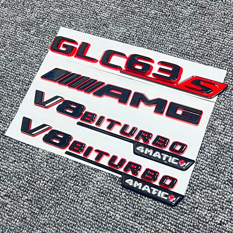 GLC63S AMG V8 BITURBO 4MATIC+ Rear Emblem glossy Black Combo Set for Mercedes