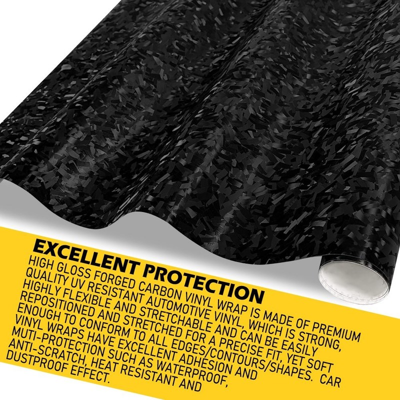1.5m Chopped Forged Carbon Fiber Gloss Black Car Vinyl Wrap Sticker Decal Sheet gallery