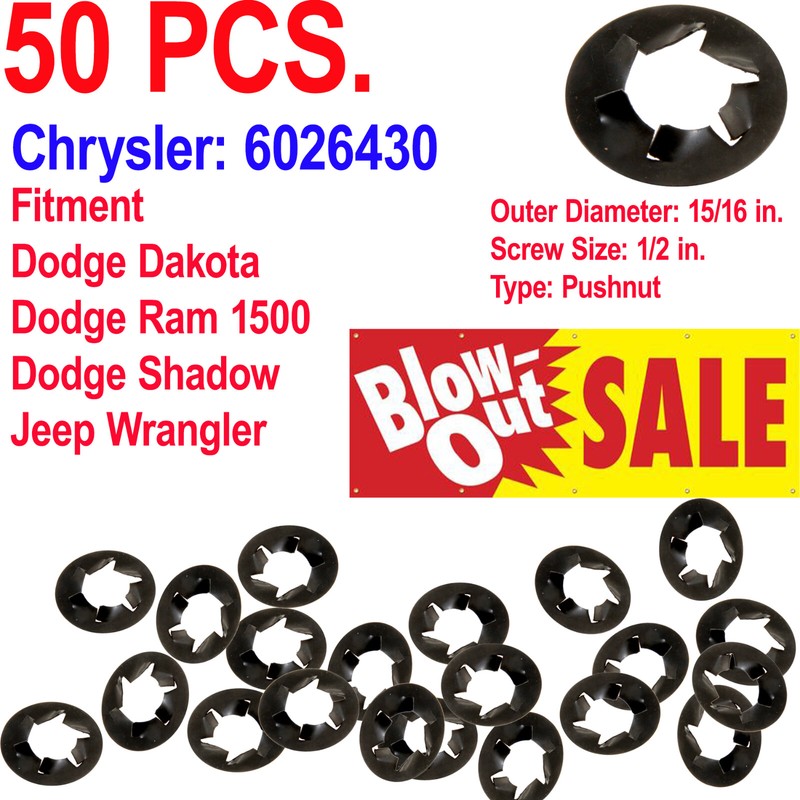 Pushnut Bolt Retainer for 1/2″ Bolt, 15/16″ OD – Chrysler: 6026430 (Qty: 50)